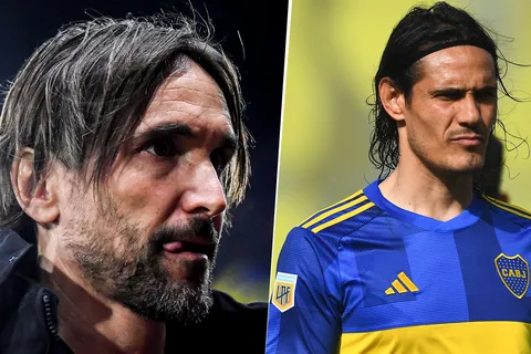 Diego Martínez y Edinson Cavani en Boca