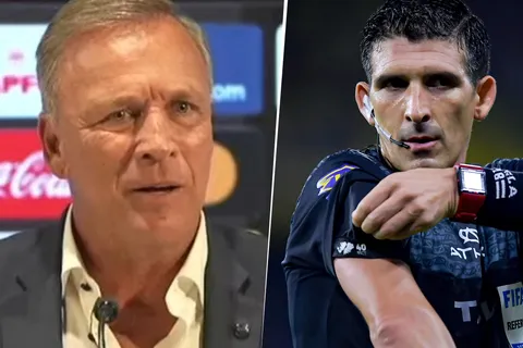 Andrés Fassi, presidente de Talleres, y Andrés Merlos (árbitro del partido)