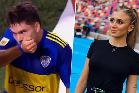 Morena Beltrán y una intimidad del festejo de Blondel vs. Racing