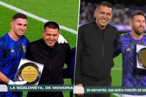 VIDEO | Así fue el encuentro de Riquelme con Messi y el Dibu Martínez en La Bombonera