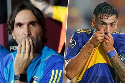 Diego Martínez, entrenador de Boca, y Di Lollo, juvenil xeneize