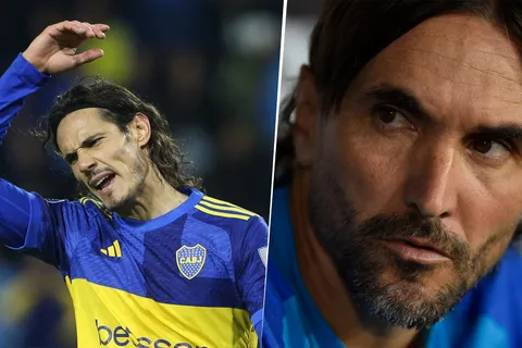 Diego Martínez y Edinson Cavani en Boca