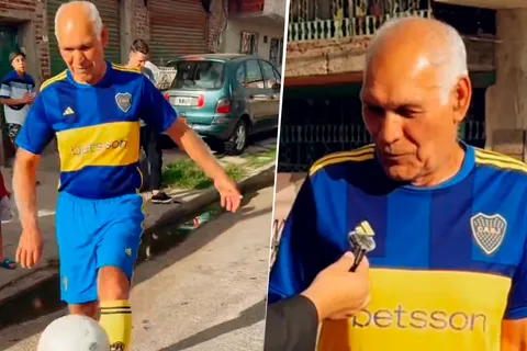Con 70 años: un hincha de Boca aprendió a hacer jueguitos durante tres cuadras para homenajear a Maradona