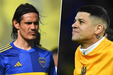 Edinson Cavani y Marcos Rojo en Boca