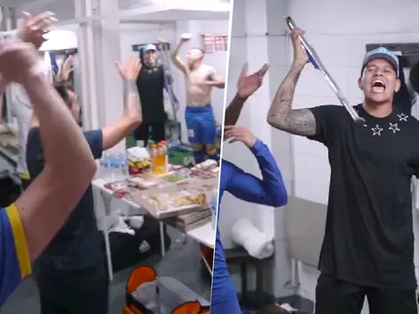 VIDEO | Marcos Rojo agitó las muletas: el cantito del plantel de Boca en el vestuario de La Plata