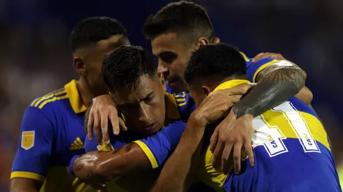Figal, Langoni y Merentiel, la figuras de Boca. Foto: Getty