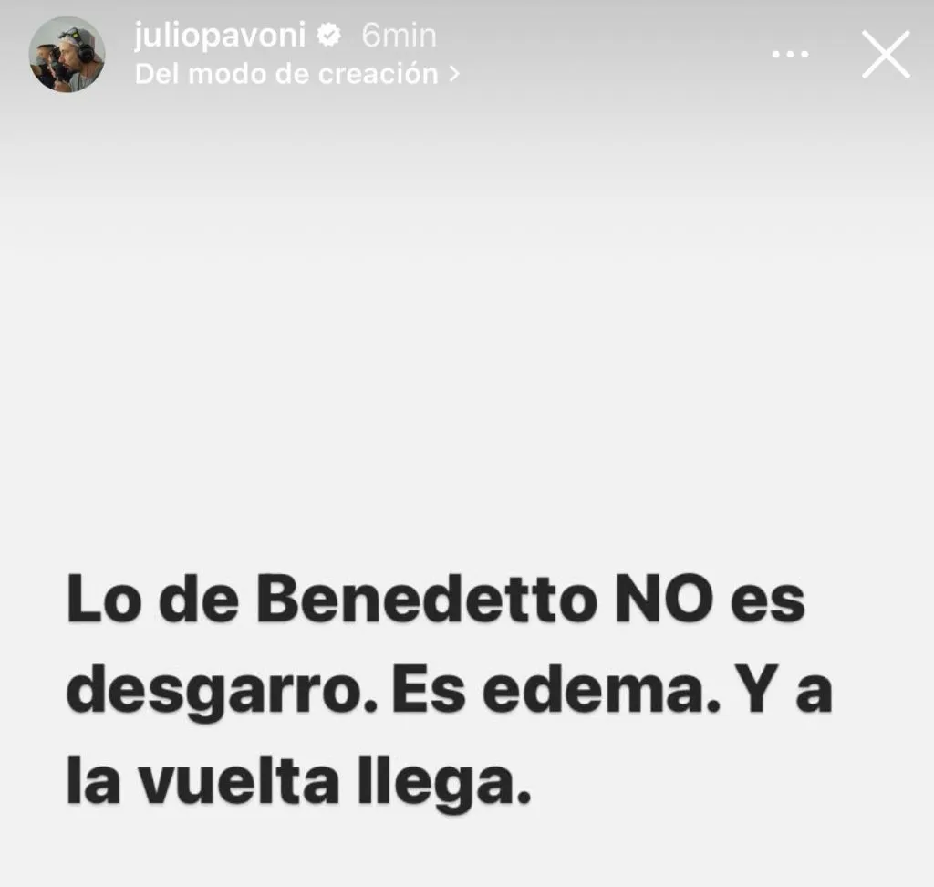 Historia de Instagram de Julio Pavoni