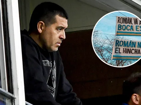 En la previa del partido contra Racing, aparecieron dos pasacalles para Riquelme en Ezeiza