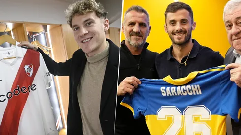 Saracchi fue presentado en Boca. Fotos: Boca y River oficial.