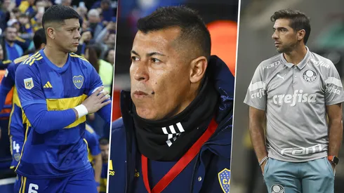 Marcos Rojo, Jorge Almirón y Abel Ferreira