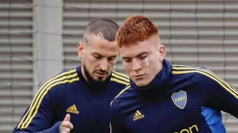 Benedetto junto a Barco en el entrenamiento
