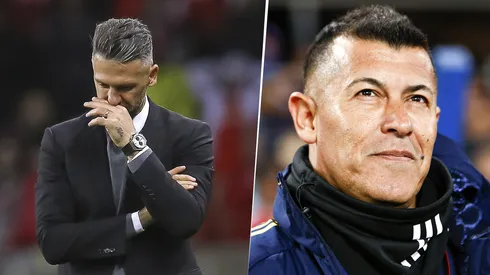 Martín Demichelis, entrenador de River Plate y Jorge Almirón, entrenador de Boca