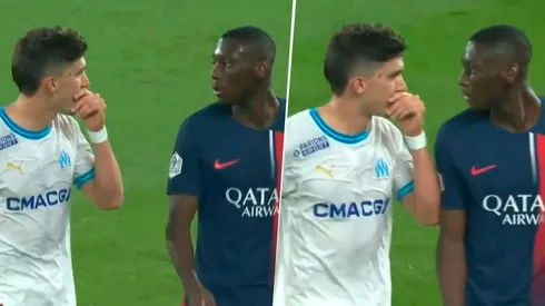 El picante cruce entre Balerdi y Kolo Muani. Foto: Captura