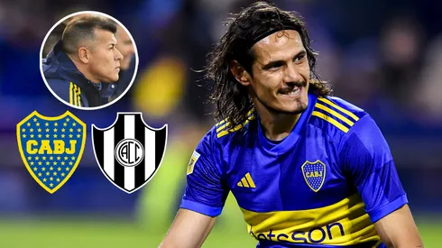 La postura de Almirón con Edinson Cavani (Getty)