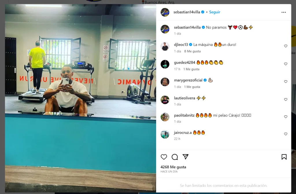 Villa se entrena solo en Colombia. Su último posteo