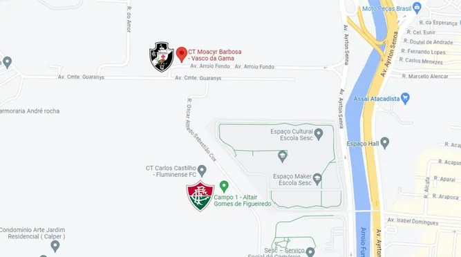 Los predios de Fluminense y Vasco da Gama separados por unos metros. Foto: Captura