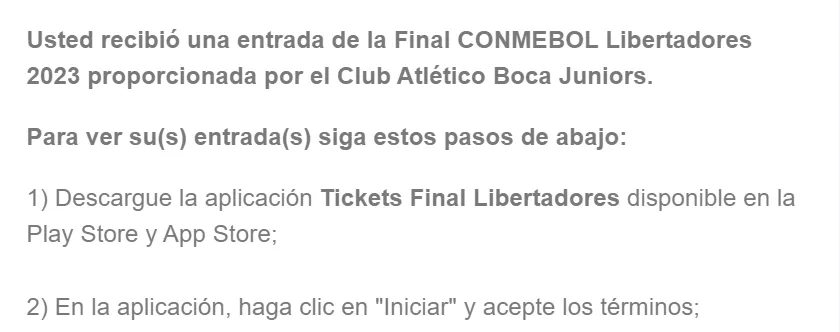 El mail que recibieron los socios de Boca con entrada para la final.