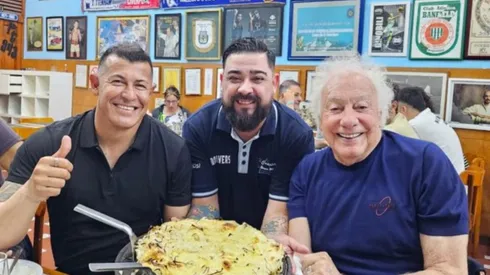 Charla futbolera y pizza entre Coppola y Almirón. Foto: Captura