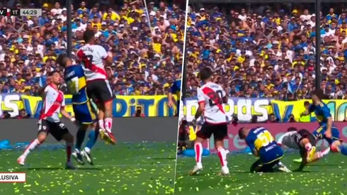 La falta previa al primer tanto de River. Foto: Captura