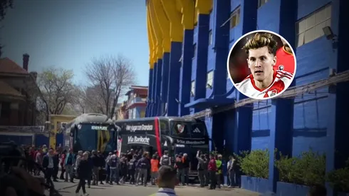 Los hinchas enfurecidos en la previa con el ex jugador del Xeneize. Foto: Captura y Getty