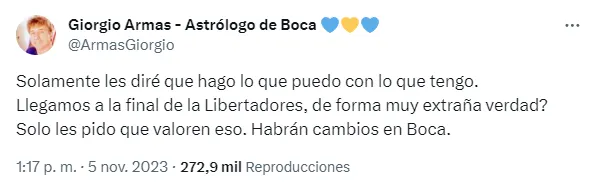 La respuesta de Giorgio Armas a los hinchas de Boca. (Captura)