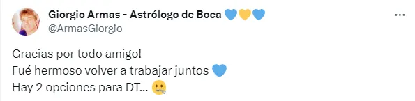 El apoyo de Giorgio Armas a Jorge Almirón. (Captura)