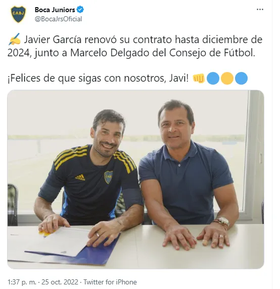 Javier García tiene contrato hasta 2024.