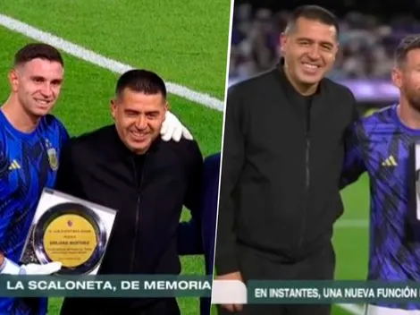 VIDEO | Así fue el encuentro de Riquelme con Messi y el Dibu Martínez en La Bombonera