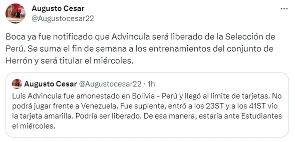 Luis Advíncula estará disponible para disputar las semifinales de la Copa Argentina. (Captura)