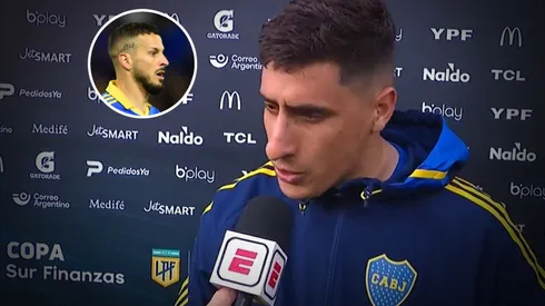 Merentiel y una charla con Benedetto antes del penal. Foto: Captura/Getty