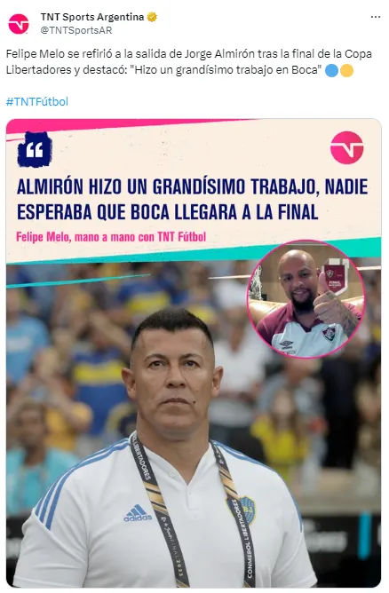 El elogio de Felipe Melo a Jorge Almirón. (Captura)
