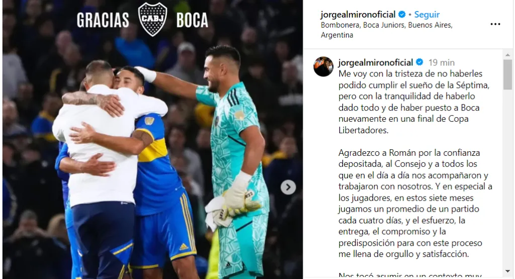 Almirón le agradeció a Boca. En la foto, Alan Varela y Sergio Romero (Getty)