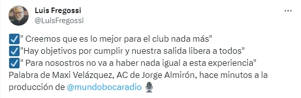 La palabra de Maximiliano Velázquez luego de la renuncia de Jorge Almirón. (Captura)