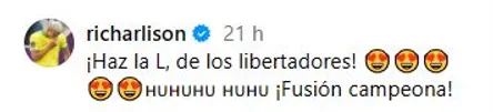 Las felicitaciones de Richarlison tras la consagración del Flu. Foto: Captura