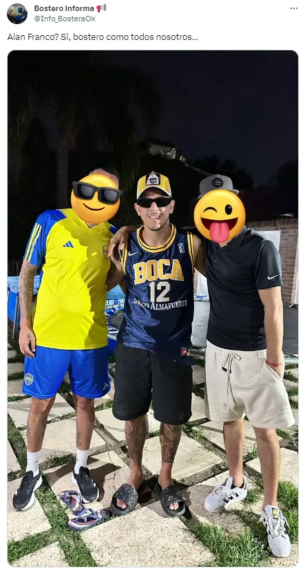 La foto de Alan Franco con la camiseta de Boca. (Captura)