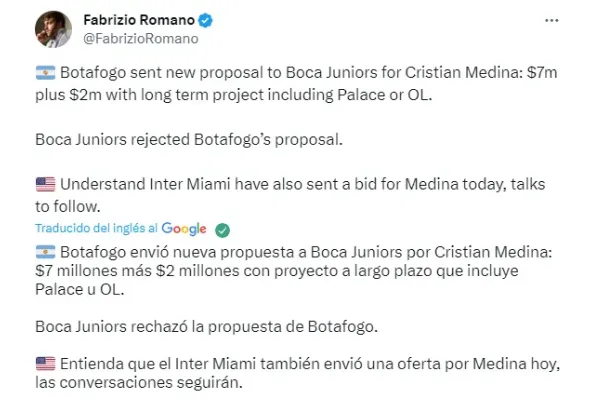 El Inter Miami quiere a Cristian Medina y Marcos Rojo. (Captura)