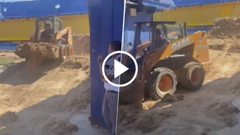 El resembrado del césped de la Bombonera. (Captura)