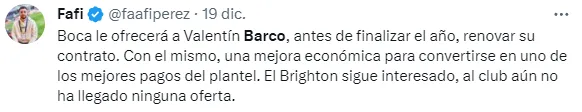 Boca quiere que Valentín Barco se quede. (Captura)
