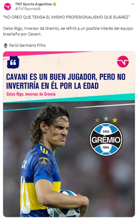 Durísima crítica a Edinson Cavani. (Captura)