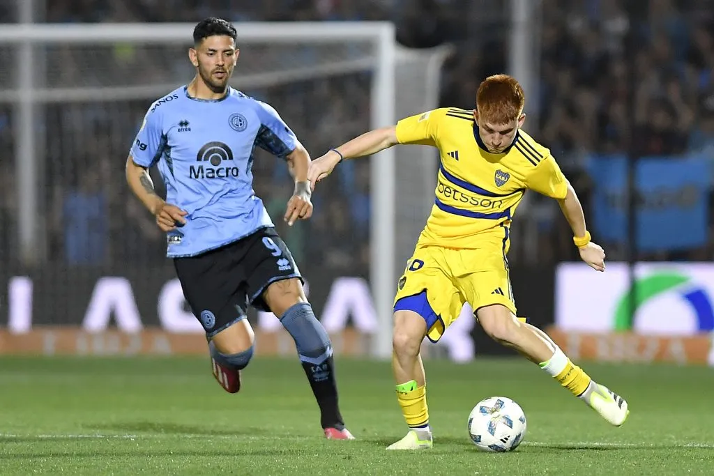 Lucas Passerini junto a Valentín Barco en Belgrano vs. Boca (Getty Images)