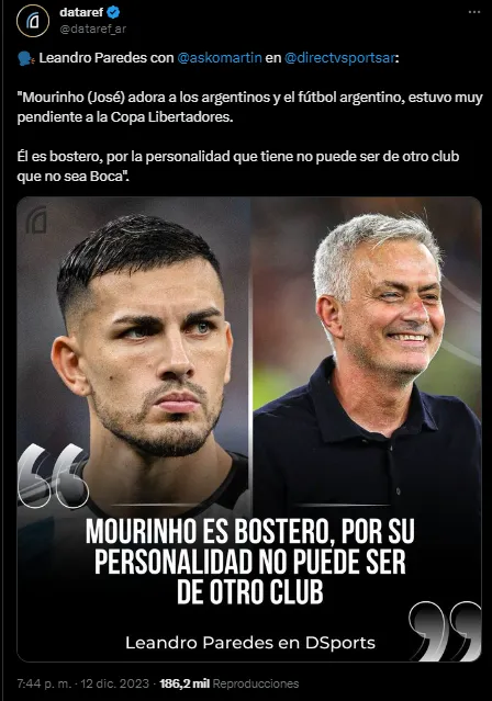 La frase de Paredes sobre Mourinho.
