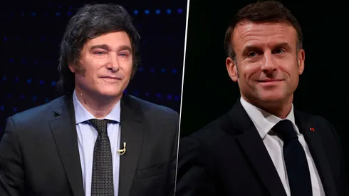 La foto que subió Javier Milei de Emmanuel Macron con la camiseta de Boca. (Getty)