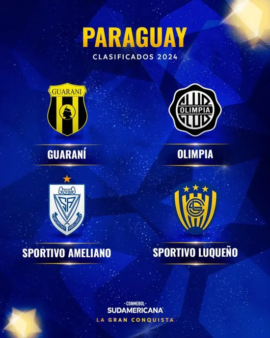 Los cuatro guaraníes clasificados a la próxima Copa Sudamericana. Foto: @CONMEBOL