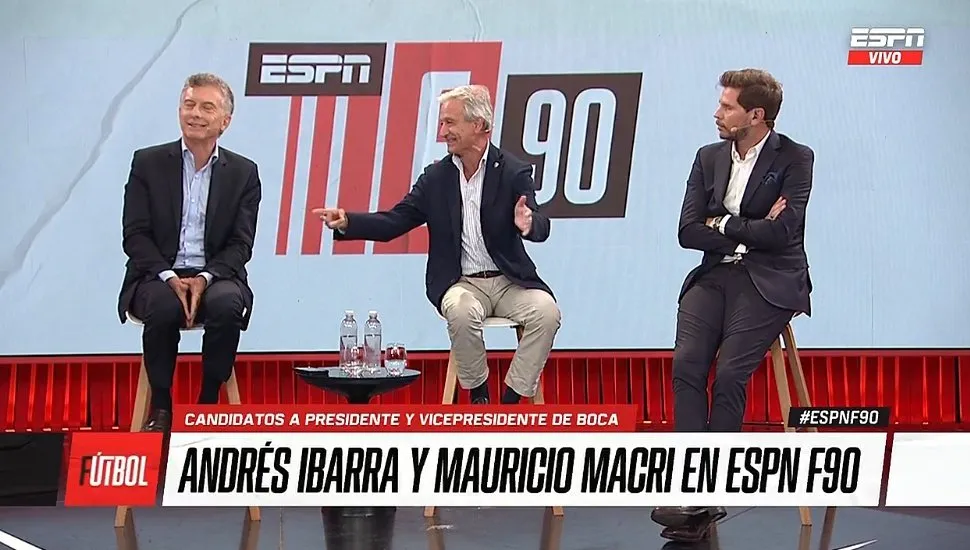 Ibarra y Macri, en ESPNF90 y con chicanas hacia Riquelme. Foto: Captura