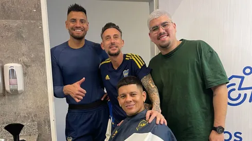 Nino, junto a Marcos Rojo y Sergio Romero.