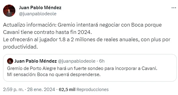 Gremio estaría interesado en Cavani. (Captura)