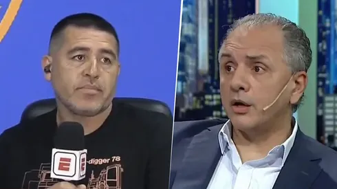 Juan Román Riquelme, presidente de Boca, y Adrián Ruocco, representante de Valentín Barco