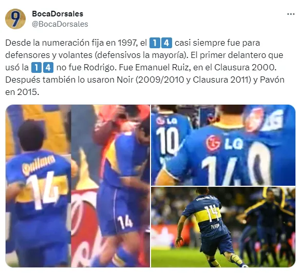 Los delanteros que utilizaron la camiseta número 14° en Boca. (Captura)