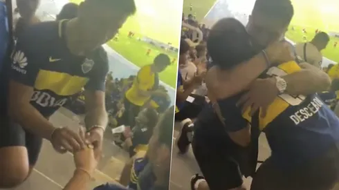 Nicolás pidiendole casamiento a Sofía durante Boca vs. Talleres
