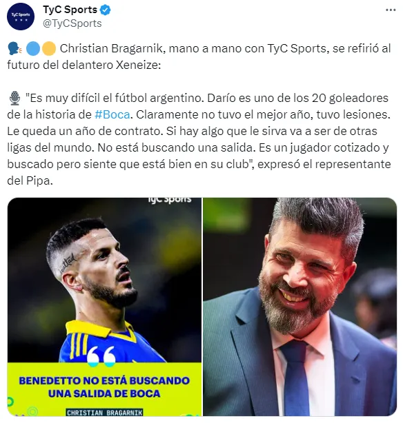 La situación de Benedetto en Boca. (Captura)